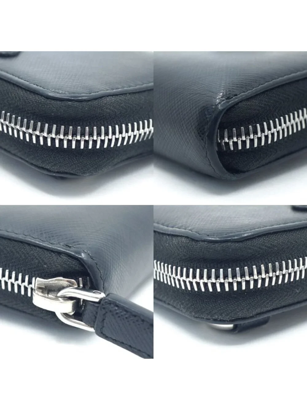 Prada Shoulder Card Slot Coin Purse Leather Coinverse Black Silver